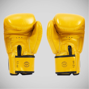 ถุงมือชกมวยหนังวัวแท้สีเหลือง Fairtex ขายส่ง พร้อมโลโก้สั่งทำ สำหรับฝึกซ้อมคิกบ็อกซิ่ง ต่อสู้ แบบติดตีนตุ๊กแก ระบายความชื้นได้ดี - Product Image 3