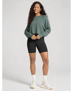 Sudadera de invierno de tela no tejida suave de manga larga con orificio para el pulgar para mujer, cuello redondo, top corto tipo jersey. - Product Image 2