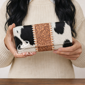 Genuine Tooled Leather <b>Wallet</b> Western Handmade Hair-On Leather <b>Trifold</b> <b>Wallet</b> Floral Embossed Cowgirl Vintage Fashion <b>Wallet</b> - Product Image 1