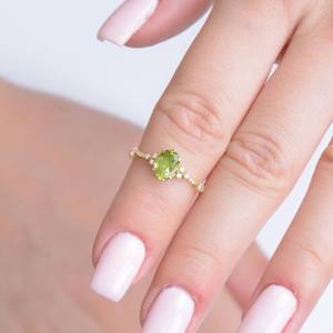 แหวนหมั้นเพอริดอทดีไซน์วินเทจ รูปไข่ สีเหลือง ได้รับการรับรอง สีเขียว แหวนแต่งงานเพอริดอตแท้ เงินแท้ 925 ชุบทอง 14K - Product Image 6