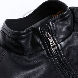 Cowhide <b>Leather</b> Motorcycle <b>Jacket</b> Slim Fit Turn-down Collar Zipper Closure Regular Sleeve Solid Color Autumn Wear - Product Image 4