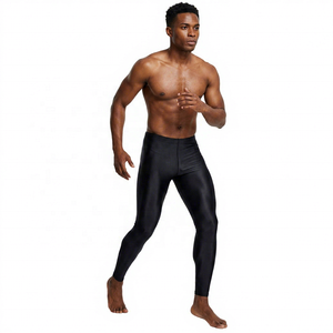 Leggings de compression longs pour hommes, couleur unie noir, en Spandex et Nylon, taille élastique - Product Image 3