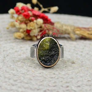 Minimalist Raw Moldavite <b>Ring</b> Men's Jewelry | Sterling <b>Silver</b> Crystal <b>Ring</b> | Certified Genuine Boho <b>Statement</b> Gift | 2026 - Product Image 2