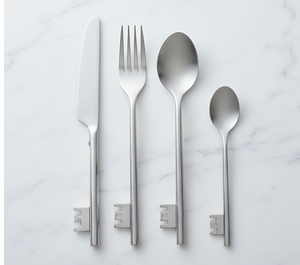 Ensemble de couverts en acier inoxydable avec support magnétique pour couteaux, cuillère, fourchette et cuillère à café, vaisselle moderne argentée - Product Image 1