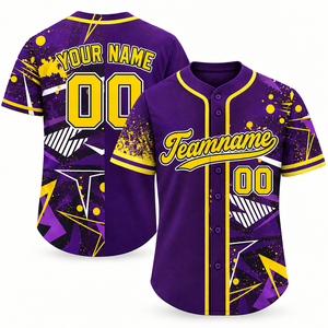 Maillot de baseball personnalisé sublimé, chemises de softball d'équipe à deux boutons, impression intégrale, nom et numéro personnalisés, uniformes de baseball en maille à manches courtes - Product Image 3