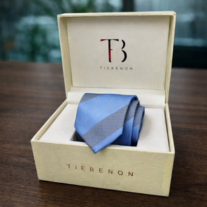 <b>Tie</b> Benon 100% Silk Sky Blue Grey Stripe <b>Tie</b> | Pocket Square <b>Set</b> Paisley Floral Animal Pattern | Formal Wedding | Business Wear. - Product Image 3