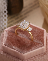 Bague de fiançailles en or rose avec diamant taille émeraude et halo pour femme, style classique, certifiée IGI