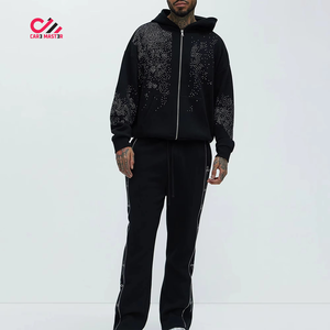 Chándales de invierno de alta calidad para hombre, talla grande, con diseño de pedrería, cremallera, lavado ácido, 100% algodón, holgados, con estampado y logotipo personalizado. - Product Image 1