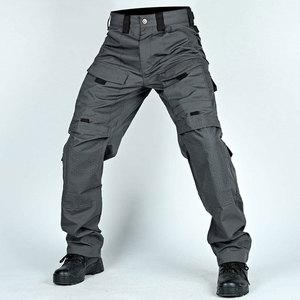Pantalon cargo gris pour homme, taille haute, plusieurs poches, style vêtements de travail en toile, séchage rapide, pour l'automne - Product Image 4