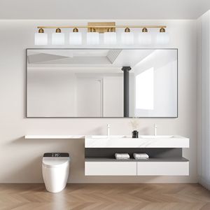 Lampada da Parete Moderna per Bagno da 52 Pollici, Applique Dorata con Paralume in Vetro Bianco Latte, Lussuosa Plafoniera a 2 Luci per Specchi da Bagno - Product Image 3
