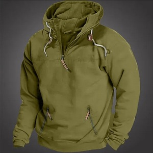 Cropped <b>Zip</b> up Hoodie Men's Half <b>Zip</b> <b>Hooded</b> Solid Color Hoodie Youth Sports Casual Loose Men's Hoodies Customizable - Product Image 2