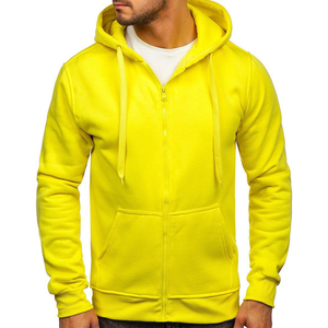 Sudadera con Capucha de Forro Polar para Hombre, Color Sólido, Corte Regular, Estilo Casual para Otoño, Sudadera Amarilla con Cierre, Disponible para Venta en Línea - Product Image 1