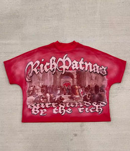 T-shirt graphique vintage oversize personnalisé streetwear en coton épais, haut tendance pour hommes et femmes, prix abordable, OEM - Product Image 1