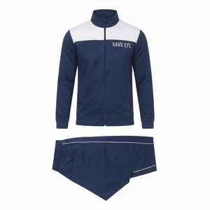 Ensemble de survêtement décontracté pour homme Hawk Eye, bleu marine uni, respirant, 100% coton, fermeture éclair intégrale, poches latérales, coupe classique, automne - Product Image 6