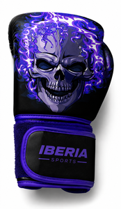 Guantes de Boxeo IBERIA Premium Negros con Estampado de Calavera y Llamas Púrpuras, Guantes de Entrenamiento de Cuero PU, Logotipo Personalizado OEM, Venta al Por Mayor, Transpirables - Product Image 3