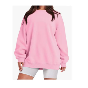 Sudadera Oversize Rosa para Mujer con Cuello Simulado, Parte Delantera Lisa, Ajuste Holgado Casual, Manga Larga, de Felpa Suave de Algodón, Estilo Urbano, Otoño - Product Image 1
