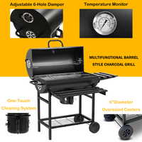 Barbecue à charbon de bois avec chariot en acier de qualité supérieure, revêtement en poudre, avec table en bois pour la vente en gros