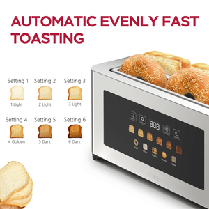 Ultra Wide 4-Piece Dual Control Silver <b>Toaster</b> 1.5 Inch LED Touchscreen Display Features 4 Slots Bread Machine - Product Image 5