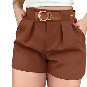Shorts plissés décontractés taille haute pour femme avec boucles de ceinture et poches, respirants, séchage rapide, élégants pour l'été et le quotidien - Product Image 1