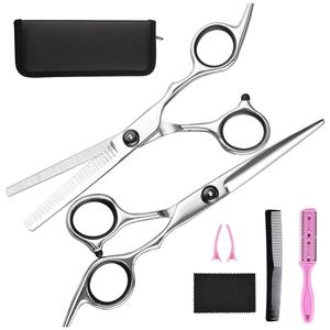 Ensemble de 7 ciseaux professionnels pour la coupe et l'amincissement des cheveux, avec peignes et étui en cuir PU, pour usage en salon - Product Image 1