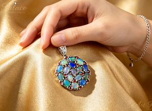 Art Palace Silver Plated <b>Opal</b> Pendant With Garnet Bezel Setting Bohemia Style Unisex Charm Gift - Product Image 3
