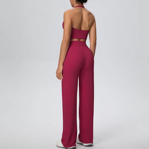 Conjunto Deportivo de Yoga para Mujer, Diseño con Cordón en el Cuello, Color Sólido, Secado Rápido, Ligero, Dos Piezas - Product Image 2