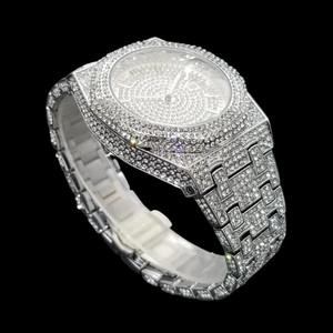 Moissanite Luxury Chronograph <b>Watch</b> 42mm Round Case Stainless Steel Band Analog Quartz Movement Deployment Clasp Unisex - Product Image 3