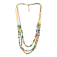 Collier Bohème Fait Main Écologique en Tissu Géométrique Perlé pour Femme, Chaîne Plaqué Or avec Imitation Perle, Bijou de Soirée