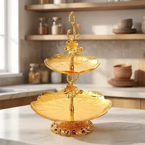Plateaux de service dorés à 2 niveaux, créatifs, pour fruits, desserts, collations, plateau à double étage pour bonbons, pour la maison, les fêtes, les mariages - Product Image 6