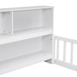<b>White</b> Full Floor Bed with Side <b>Bookcase</b> Shelves & Guardrails - Product Image 3
