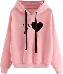 Nueva sudadera con capucha ecológica de moda con estampado de latido de corazón, informal, holgada, para otoño/invierno, venta al por mayor - Product Image 1