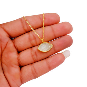 Pendentif œil en pierre gemme Druzy de citron naturel, collier plaqué or, bijoux élégants faits à la main, fournisseur en gros - Product Image 5