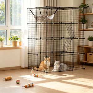 Gabbia di Lusso per Allevamento Gatti, Piccola e Grande, Stabile in Metallo e Legno, con Motivo Personalizzato per Animali, per Uso Interno ed Esterno, Confezionata in Scatola - Product Image 1
