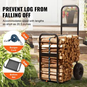 250 Lbs Load Capacity Firewood Log <b>Cart</b> Pneumatic Rubber Wheels Heavy Duty Indoor Outdoor Wood Rack <b>Storage</b> for Hand <b>Carts</b> - Product Image 4