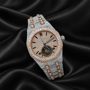 Reloj Octagonal para Hombre con Incrustaciones de Moissanita, Tono Oro Rosa, Correa de Acero Inoxidable, Cristal de Zafiro, Resistente al Agua - Product Image 2