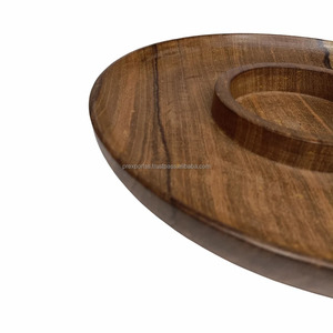 Durable Eco-Friendly round Wood <b>Serving</b> Platter Snack Bowl <b>Set</b> with Polished Chip and Dip Tray for Home and Party Use - Product Image 3