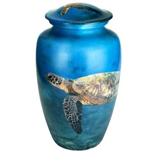 Urna Funeraria Estilo Americano de 200 Pulgadas Cúbicas con Diseño de Tortuga Marina Blanca en el Océano - Product Image 5