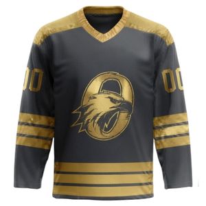 Men Black <b>Gold</b> Sublimated Ice Hockey Printable Polyester V Neck Jersey Long Sleeve Sports <b>Shirt</b> Performance Training Wear - Product Image 1