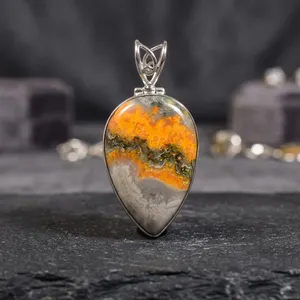Pendentif goutte d'eau en jaspe abeille en argent sterling 925, serti clos, solitaire classique, pour usage quotidien - Product Image 3
