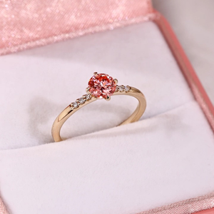 Anillo de Compromiso y Boda con Diamante Rosa de Corte Redondo, Oro Amarillo de 1.09 Quilates, Joyería de Fiesta Cultivada en Laboratorio, Vermeil de 14k - Product Image 3
