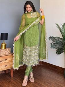 Indian Designer Faux Georgette Pearl Moti Real Mirror Hand Embroidery Work Floor-Length Regular Fit Party <b>Wedding</b> <b>Top</b> Set - Product Image 1