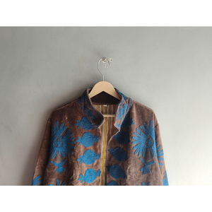 Hand Embroidered <b>Velvet</b> Blouson <b>Jacket</b> <b>Women</b> Mandarin Collar Floral Pattern Full Sleeve Zipper Closure Autumn Style gift <b>for</b> her - Product Image 2