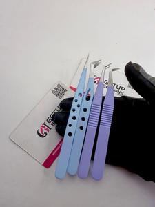 Pince à épiler antistatique de précision en acier inoxydable durable, revêtement bleu ciel/violet, 10 mm, 45/90 degrés/droite/en forme de U - Product Image 1