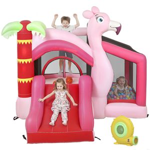 Grande Castello Gonfiabile Rosa per Esterni con Piscina di Palline e Canestro da Basket, con Ventilatore per Divertimento Interno/Esterno - Product Image 1