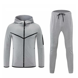 Ensemble de sweat-shirt à capuche zippé gris pour homme, coupe ajustée, tricoté, respirant, décontracté, pour l'automne - Product Image 1