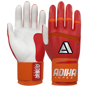 Gants de frappe en cuir Adiha Impex pour le baseball, rouge/blanc, fermeture auto-agrippante, unisexe adulte, entraînement, couleurs et tailles personnalisables, durables - Product Image 1