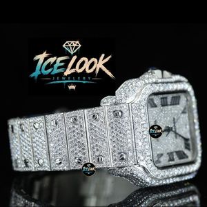 นาฬิกาข้อมือผู้ชายแบบ Iced Out Moissanite หน้าปัดสี่เหลี่ยม สายสแตนเลส สตีล ควอตซ์ กันน้ำ หรูหรา - Product Image 4