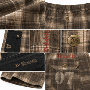 Shorts cargo boxers à carreaux crème Y2K pour hommes, streetwear multi-poches, accents noirs sur les poches, faible MOQ, shorts utilitaires - Product Image 5