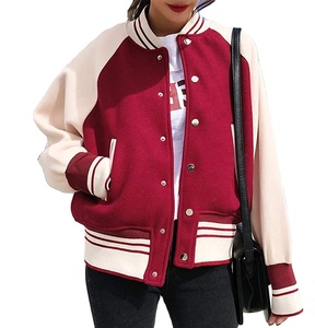 High Quality Splicing Color Leather Sleeves Women's Varsity Jackets Button Down <b>Distressed</b> Outerwear Classic Oversized Jacket - Product Image 3