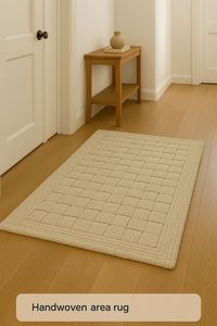 Hand Tufted Striped Wool Area Rug Solid cream Color Rich Texture Modern <b>Carpet</b> for Living Room Bedroom Minimalist Picnic - Product Image 2